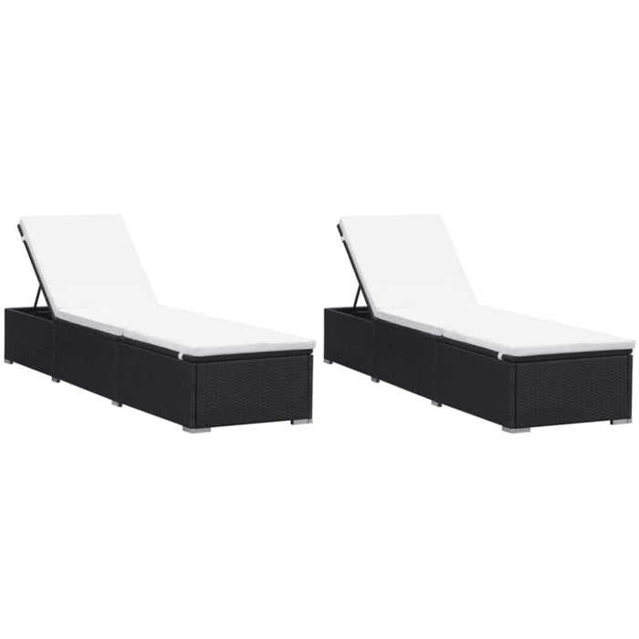 Sun Loungers with Cushions 2 Pcs Poly Rattan Black Xiibnn
