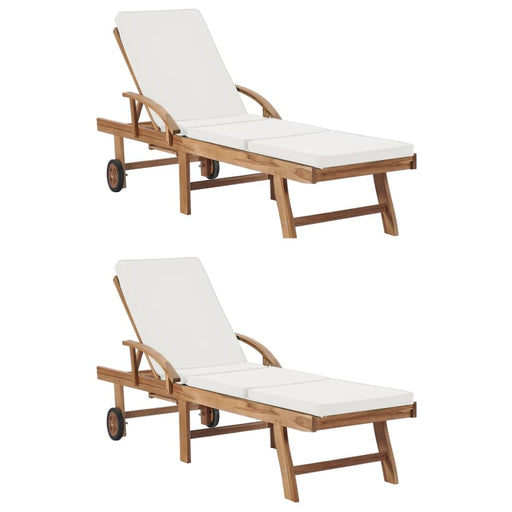 Sun Loungers with Cushions 2 Pcs Solid Teak Wood Cream