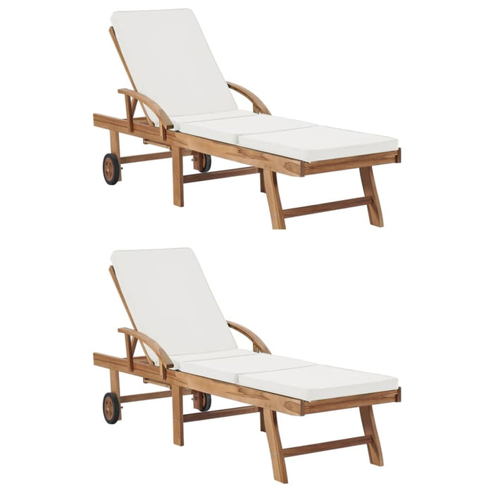 Sun Loungers with Cushions 2 Pcs Solid Teak Wood Cream