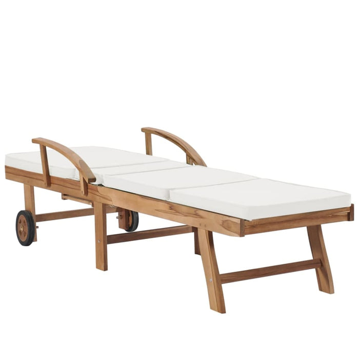 Sun Loungers with Cushions 2 Pcs Solid Teak Wood Cream