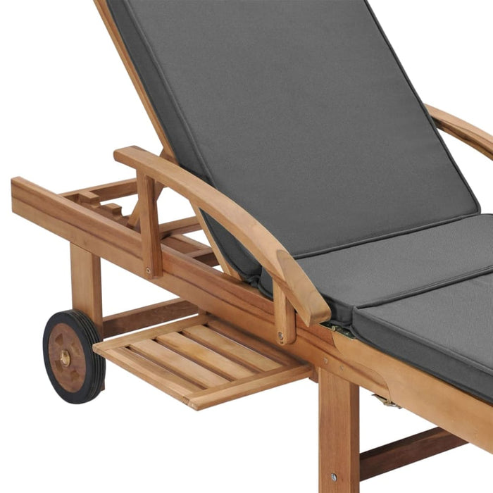 Sun Loungers with Cushions 2 Pcs Solid Teak Wood Dark Grey