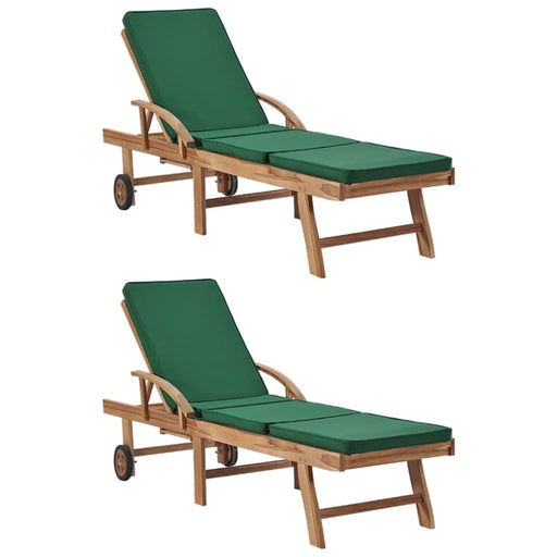 Sun Loungers with Cushions 2 Pcs Solid Teak Wood Green