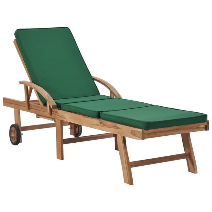 Sun Loungers with Cushions 2 Pcs Solid Teak Wood Green