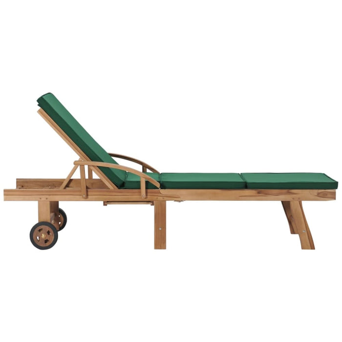 Sun Loungers with Cushions 2 Pcs Solid Teak Wood Green