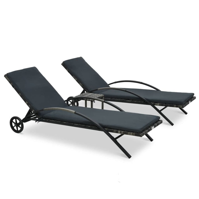 Sun Loungers with Table Poly Rattan Anthracite Aiiai
