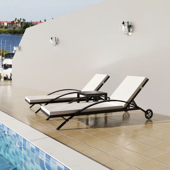 Sun Loungers with Table Poly Rattan Black Axako