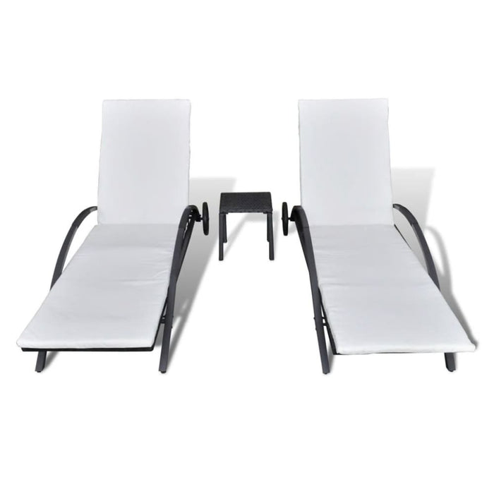 Sun Loungers with Table Poly Rattan Black Axako
