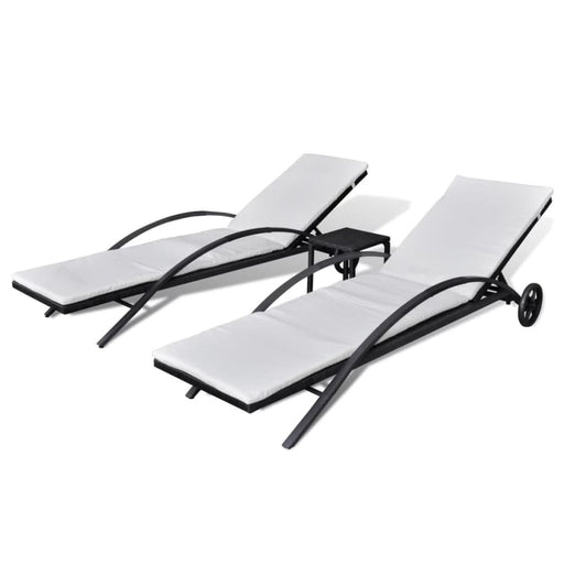 Sun Loungers with Table Poly Rattan Black Axako