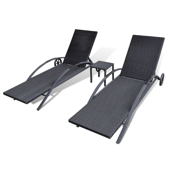 Sun Loungers with Table Poly Rattan Black Axako