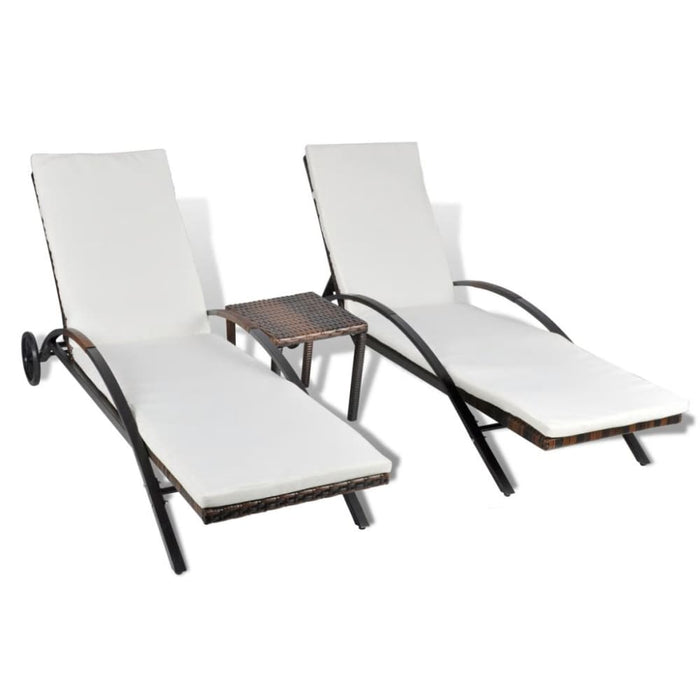 Sun Loungers with Table Poly Rattan Brown Axakb