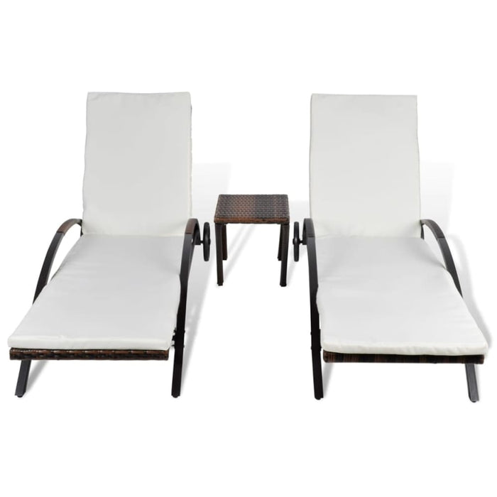 Sun Loungers with Table Poly Rattan Brown Axakb
