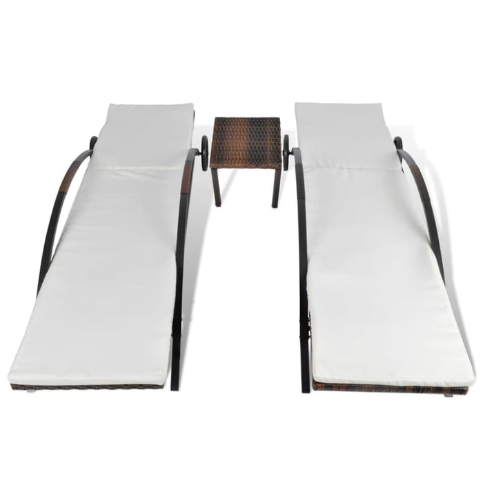 Sun Loungers with Table Poly Rattan Brown Axakb