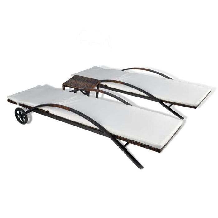 Sun Loungers with Table Poly Rattan Brown Axakb