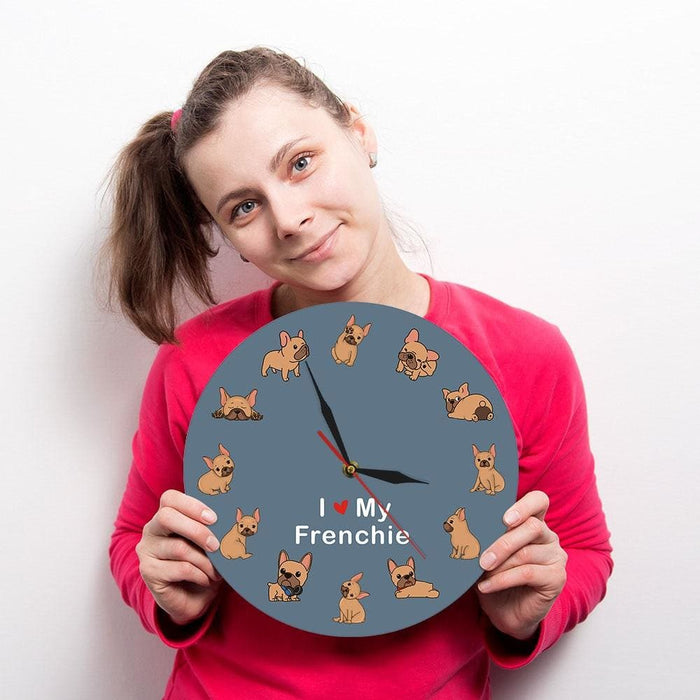I Love my Frenchie Puppy Dog Printed Wall Clock Breed