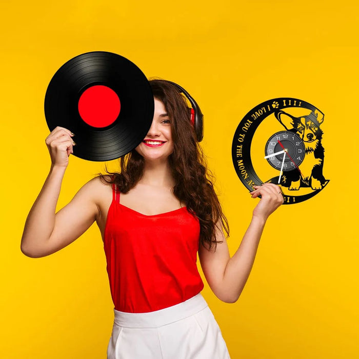 Love you to the Moon Corgi Vinyl Record Clock