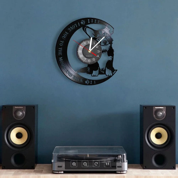Love you to the Moon Corgi Vinyl Record Clock