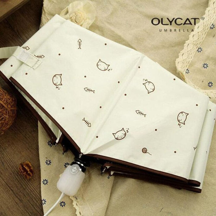 Lovely Cat Design Black Coating Automatic Umbrella