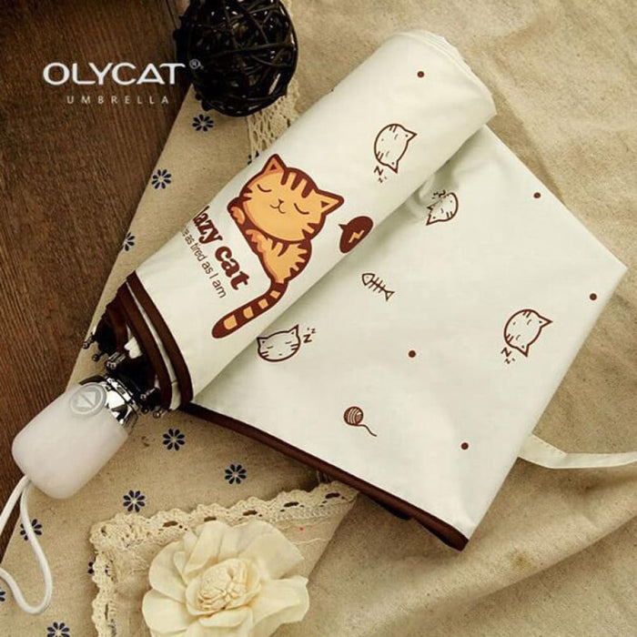 Lovely Cat Design Black Coating Automatic Umbrella