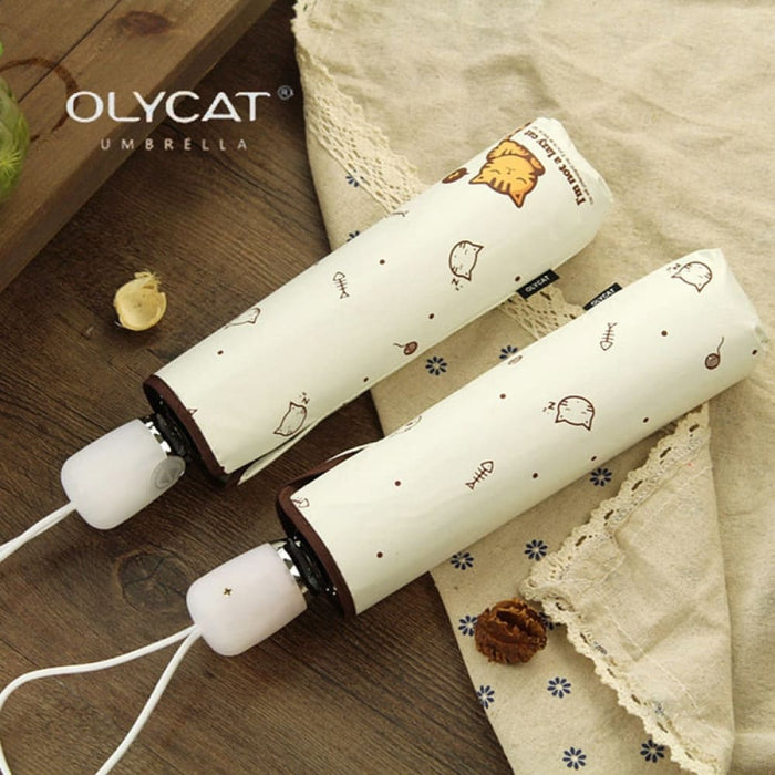 Lovely Cat Design Black Coating Automatic Umbrella