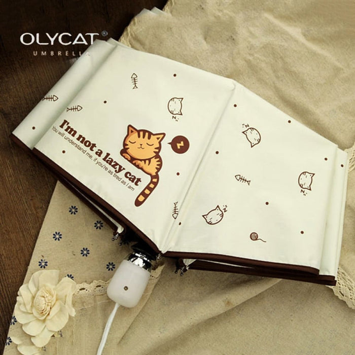 Lovely Cat Design Black Coating Automatic Umbrella