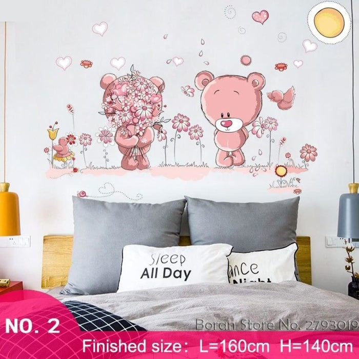 Lovely Pink Bear Wall Sticker For Kids Room Decoration