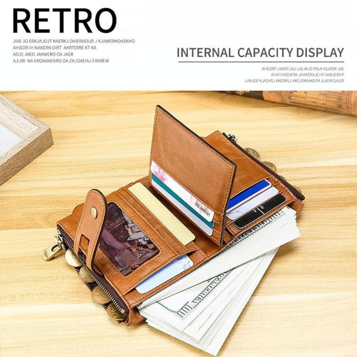 Lt3539 Cowhide Leather Zipper Buckle Anti-magnetic Rfid