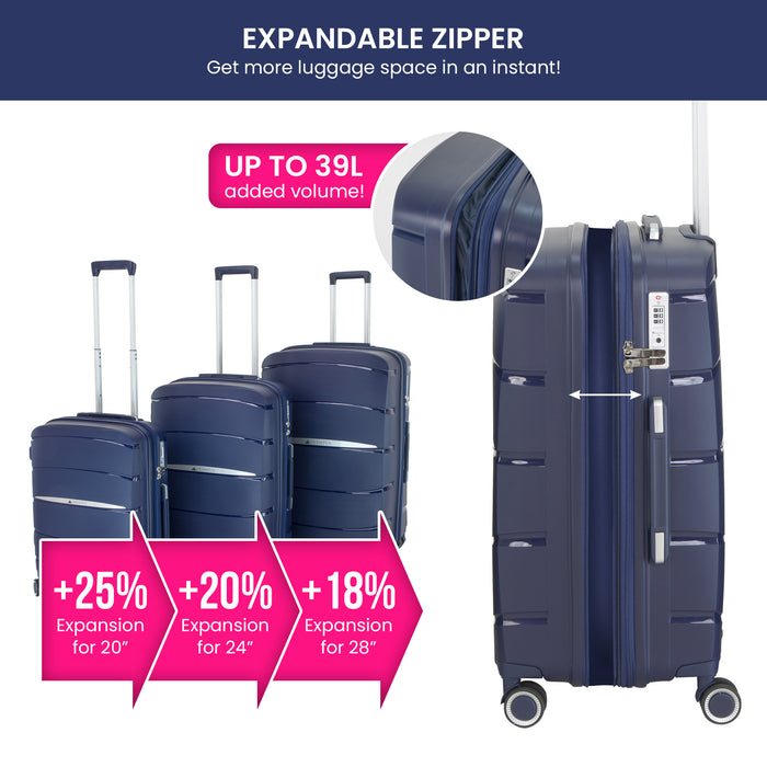 3Pc Eos Luggage Set Hard Shell Suitcase Abs+Pc - Blue
