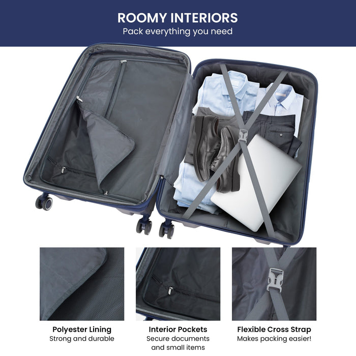 3Pc Eos Luggage Set Hard Shell Suitcase Abs+Pc - Blue