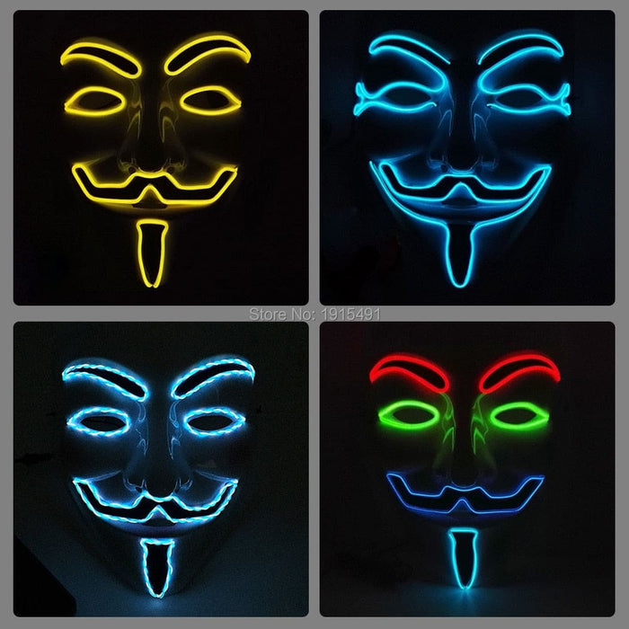Luminous Led Neon Light Mask v for Vendetta Guy Fawkes