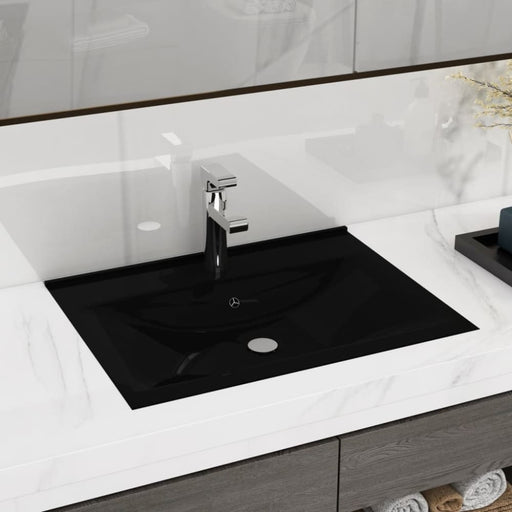 Luxury Basin with Faucet Hole Matt Black 60x46 Cm Ceramic