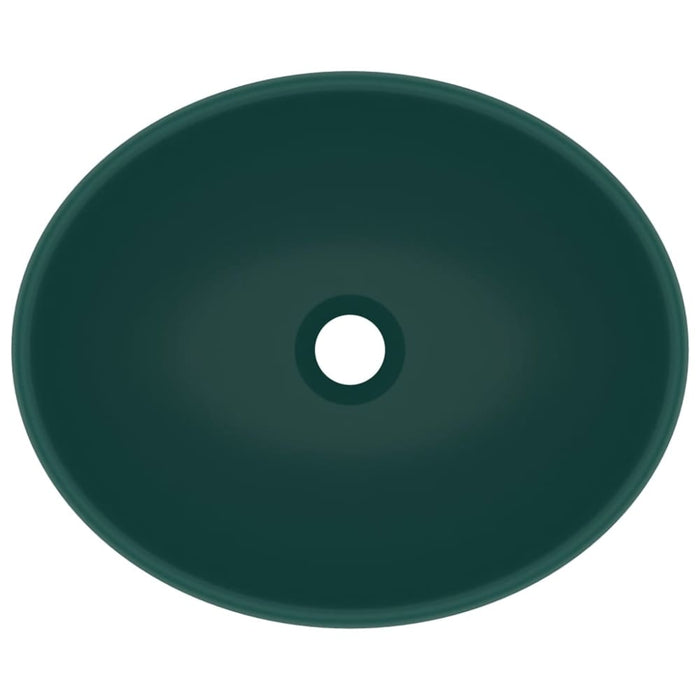 Luxury Basin Oval - shaped Matt Dark Green 40x33 Cm Ceramic
