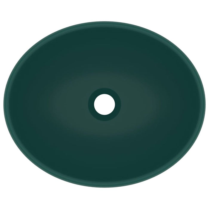 Luxury Basin Oval-shaped Matt Dark Green 40x33 Cm Ceramic