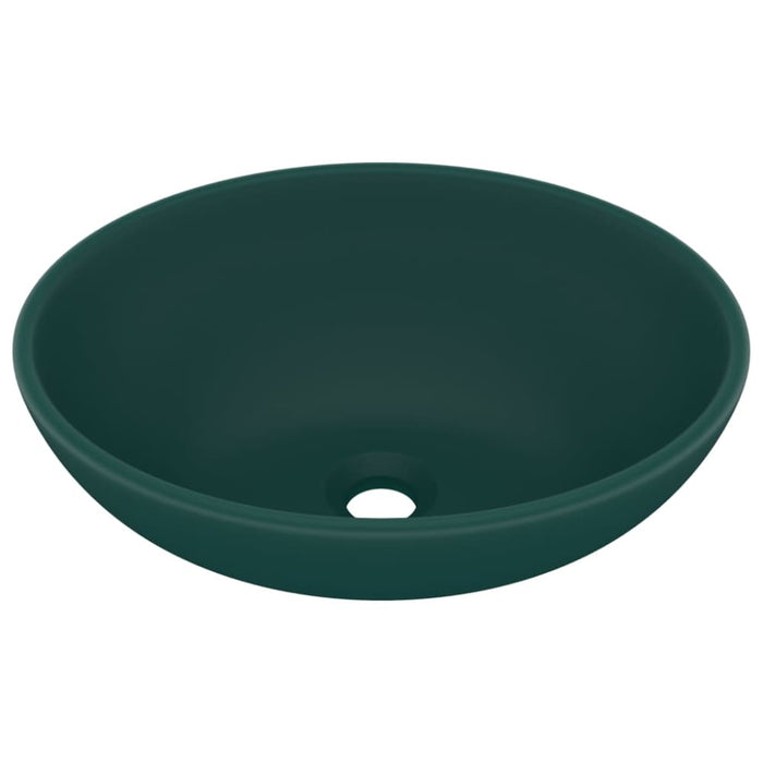 Luxury Basin Oval - shaped Matt Dark Green 40x33 Cm Ceramic