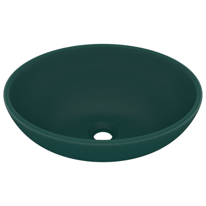 Luxury Basin Oval-shaped Matt Dark Green 40x33 Cm Ceramic