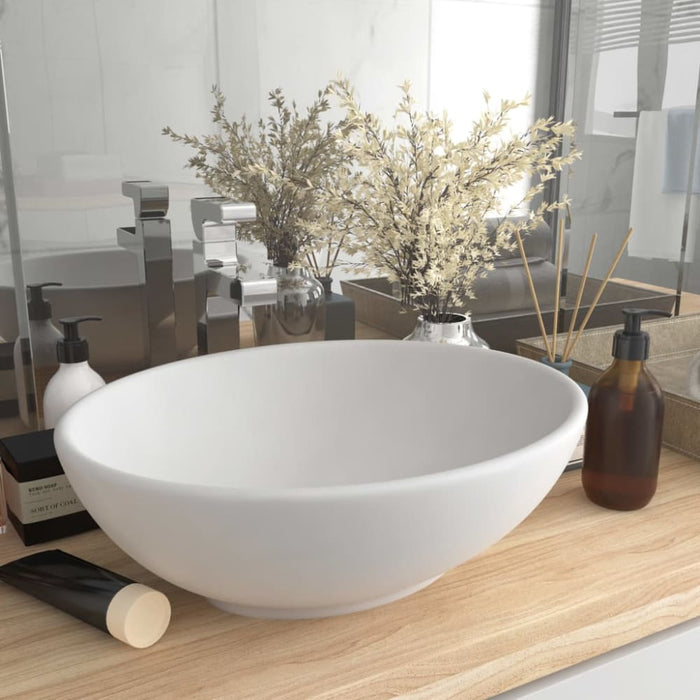 Luxury Basin Oval-shaped Matt White 40x33 Cm Ceramic Oalkxo