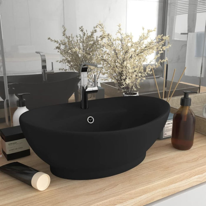 Luxury Basin Overflow Oval Matt Black 58.5x39 Cm Ceramic