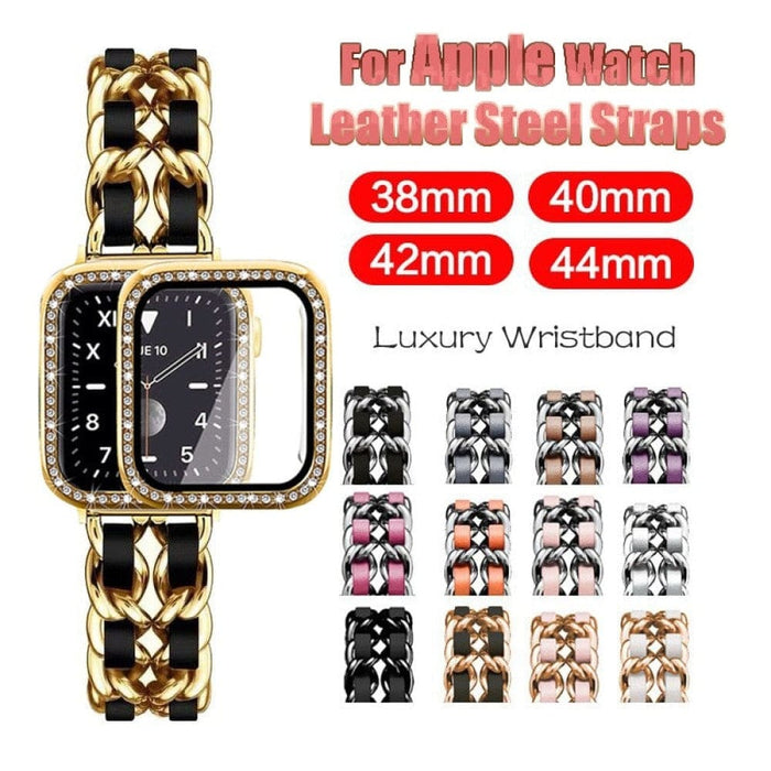 Luxury Leather Steel Watch Strap For Apple Iwatch