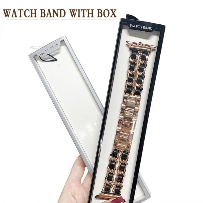 Luxury Leather Steel Watch Strap For Apple Iwatch