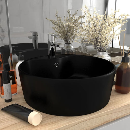 Luxury Wash Basin With Overflow Matt Black 36x13 Cm Ceramic