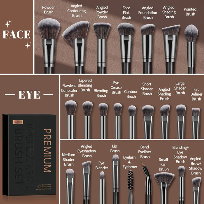 Maange 25 Piece Makeup Brush Set for Face Eyes