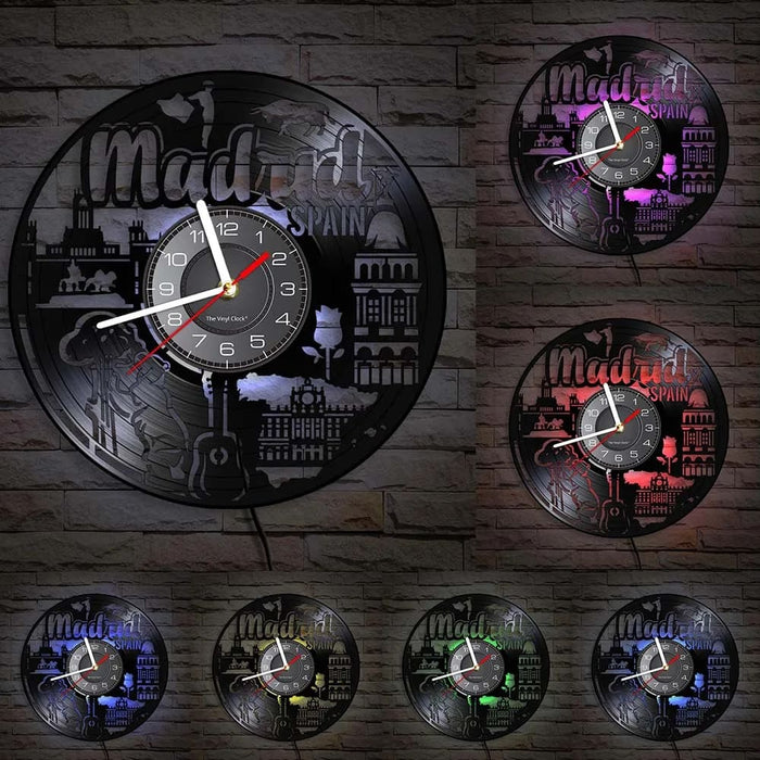 Madrid Skyline Laser Cut Vinyl Record Clock
