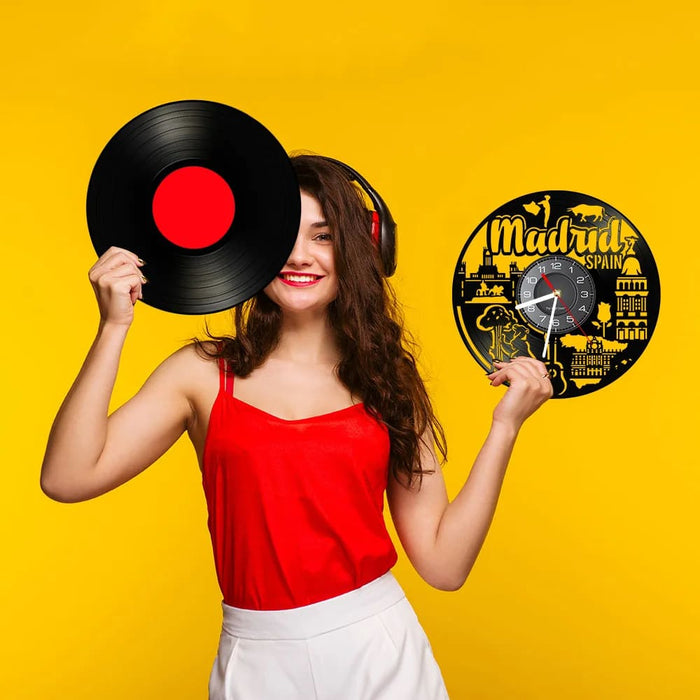 Madrid Skyline Laser Cut Vinyl Record Clock