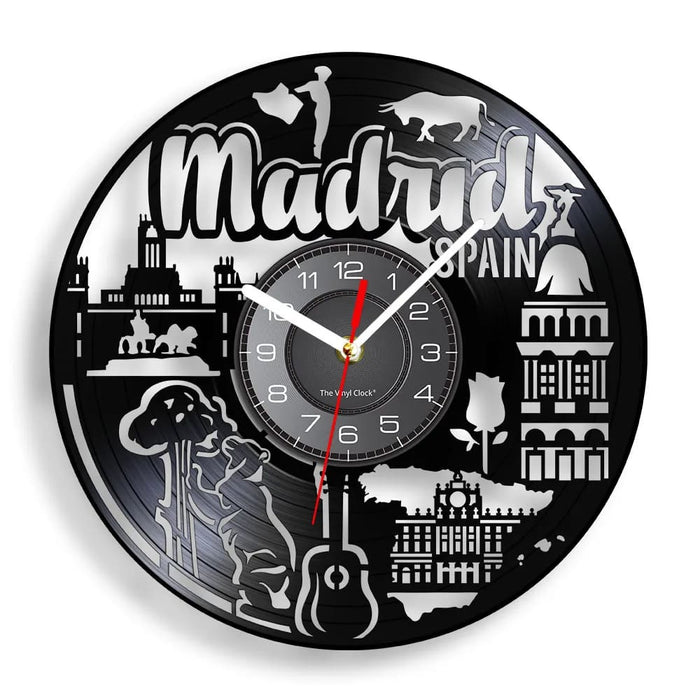 Madrid Skyline Laser Cut Vinyl Record Clock