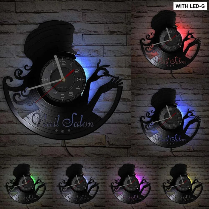 Manicure Salon Vinyl Record Wall Clock