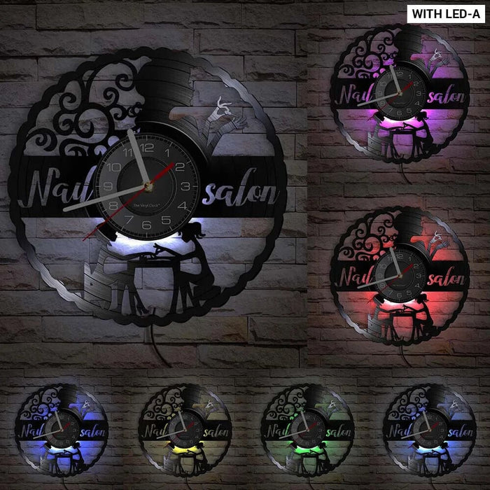 Manicure Salon Vinyl Record Wall Clock