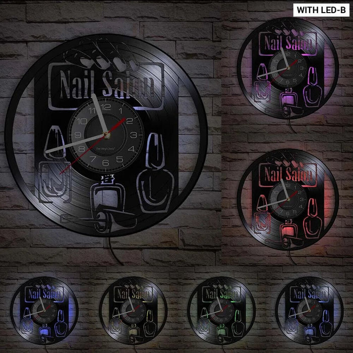Manicure Salon Vinyl Record Wall Clock