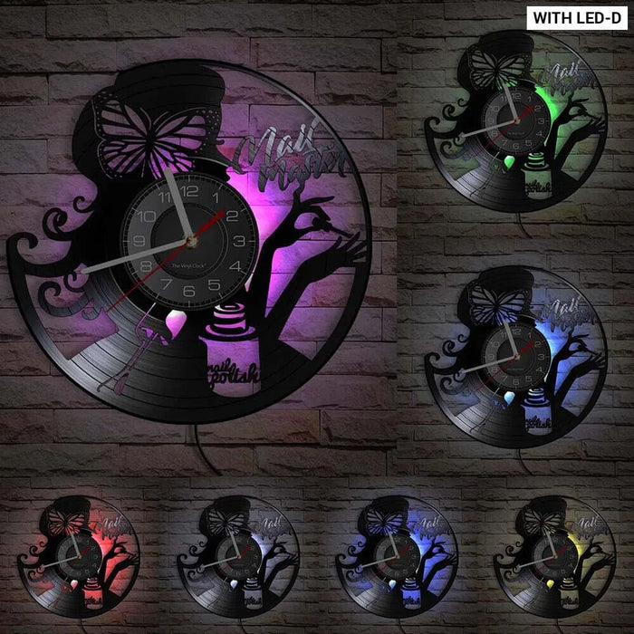 Manicure Salon Vinyl Record Wall Clock