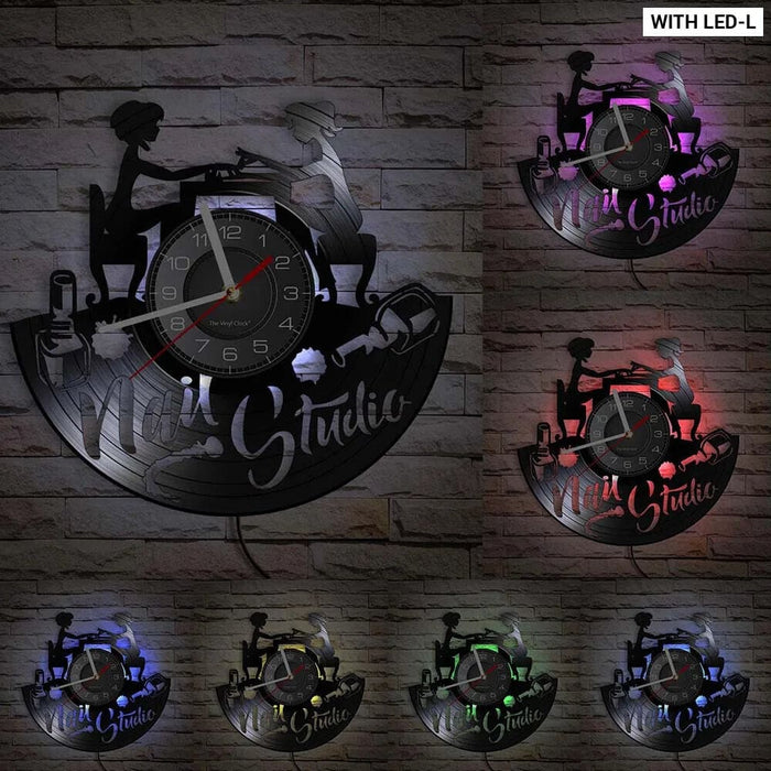 Manicure Salon Vinyl Record Wall Clock