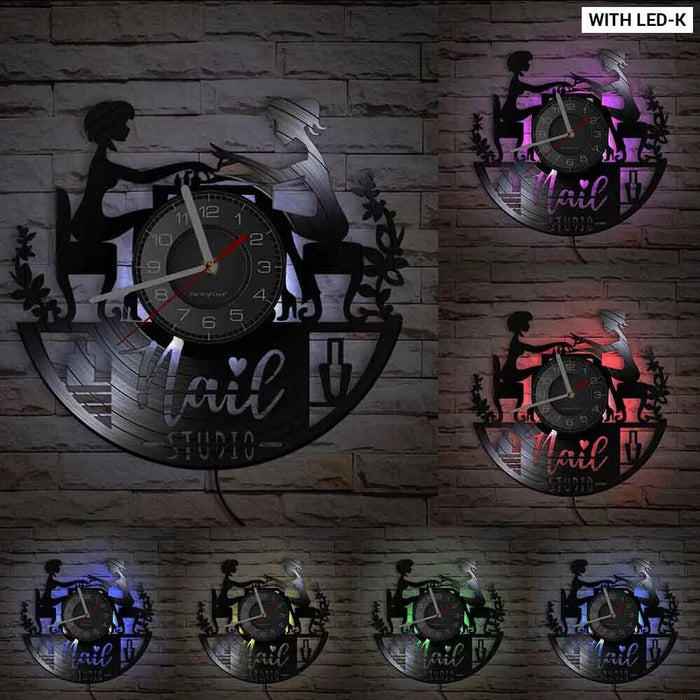 Manicure Salon Vinyl Record Wall Clock