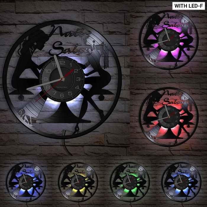 Manicure Salon Vinyl Record Wall Clock
